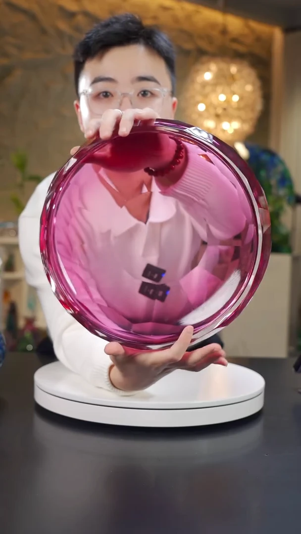 手工艺品琉璃金红色钻石切面果盘