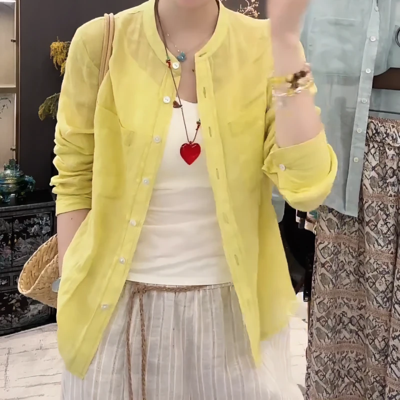 【黄油拿铁】2025春夏新款时尚简约气质百搭薄款防晒衬衫LK2502333