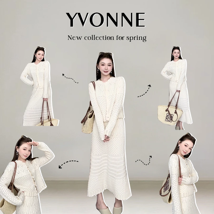 YVONNE买手店 /“南法日记”立体镂空钩花针织 法式复古设计套装