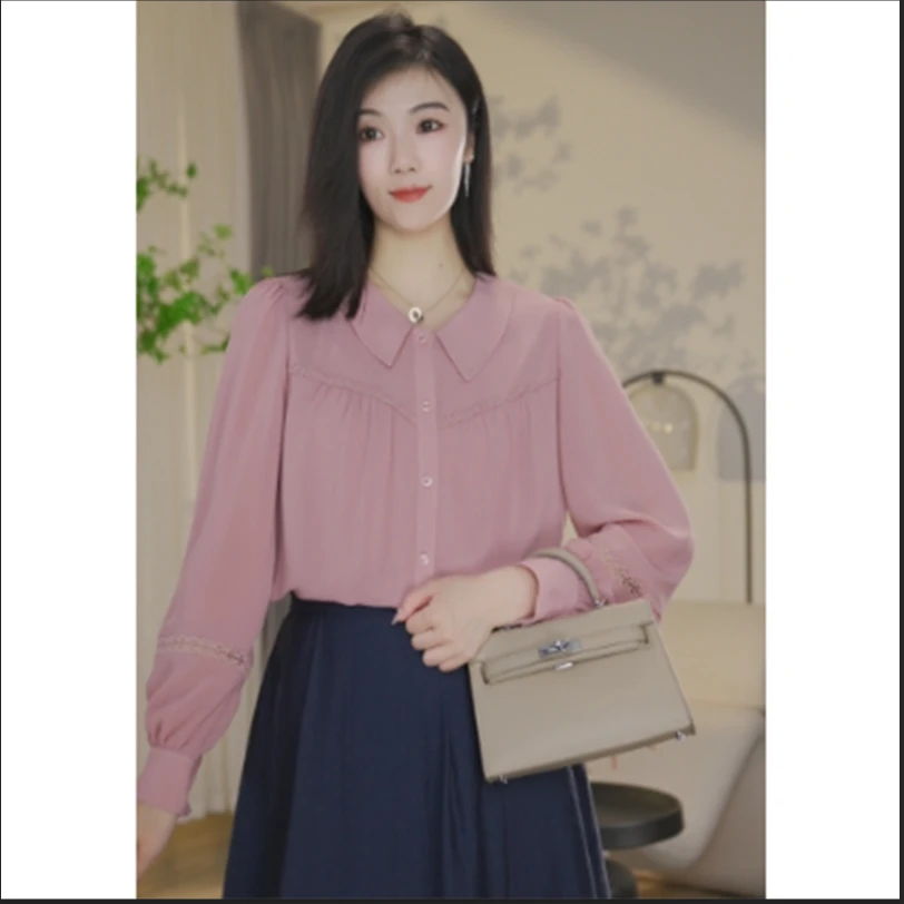 【杨杨专属】流光风时尚纯色显瘦上衣宽松气质衬衣8593054蜜桃粉