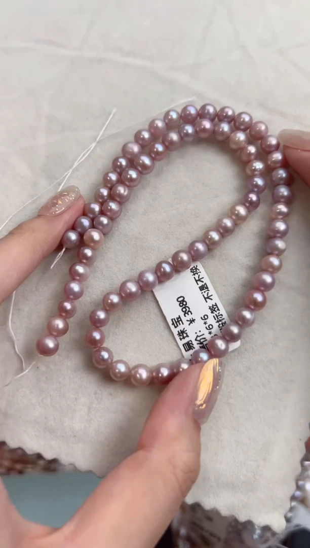 未镶嵌7淡水珍珠紫色*强光圆珠项链6/7mm