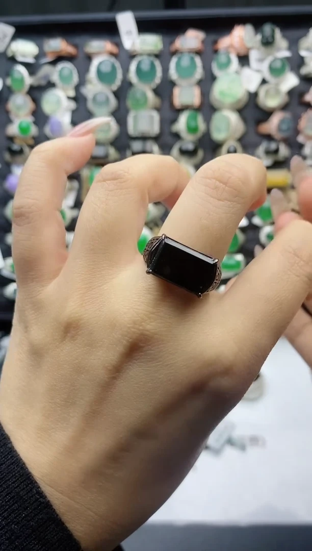 【闪购商品】翡翠戒指银S925镶嵌天然翡翠男戒