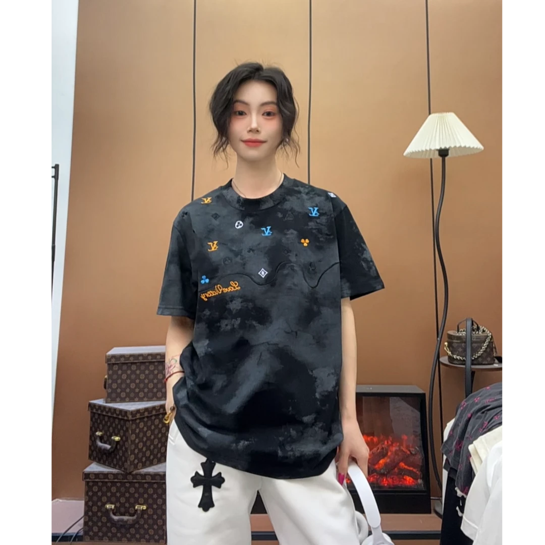 【周晚晚】2025夏季新款高级感立体刺绣T恤男士圆领短袖