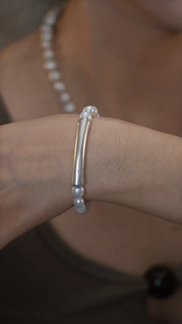 足银镶嵌淡水珍珠手链手镯足银