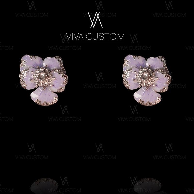 铜合金合成锆石耳饰 (花语系列)小众欧美花朵耳拍