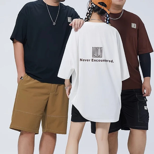 休闲国潮男士半袖大码纯棉短袖T恤潮流加大胖子情侣圆领t恤打底衫