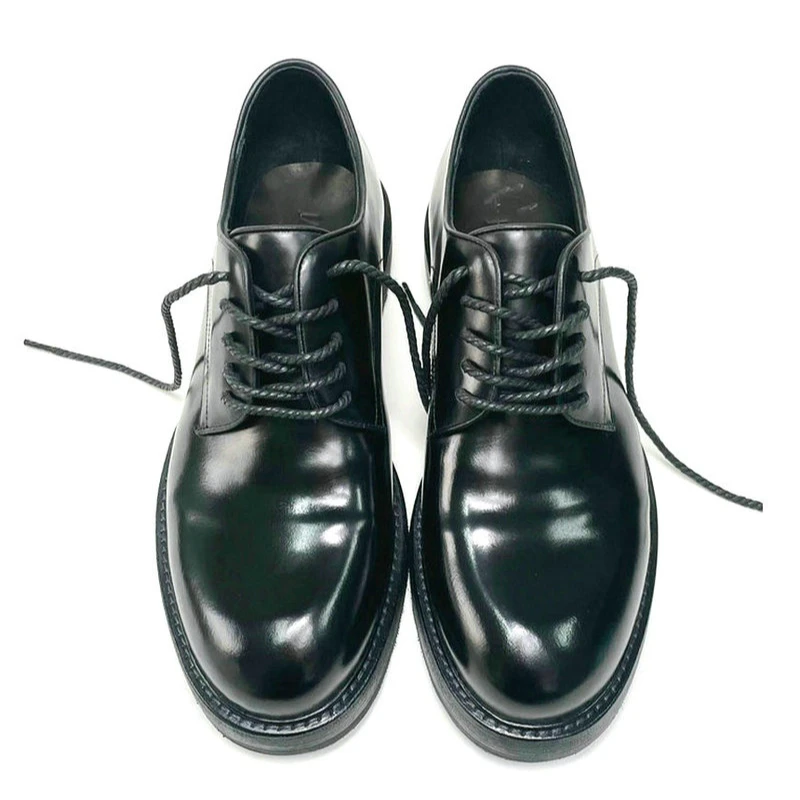 马臀皮鞋亮面手工德比黑色百搭厚底结婚正装鞋子男款爆款德比鞋