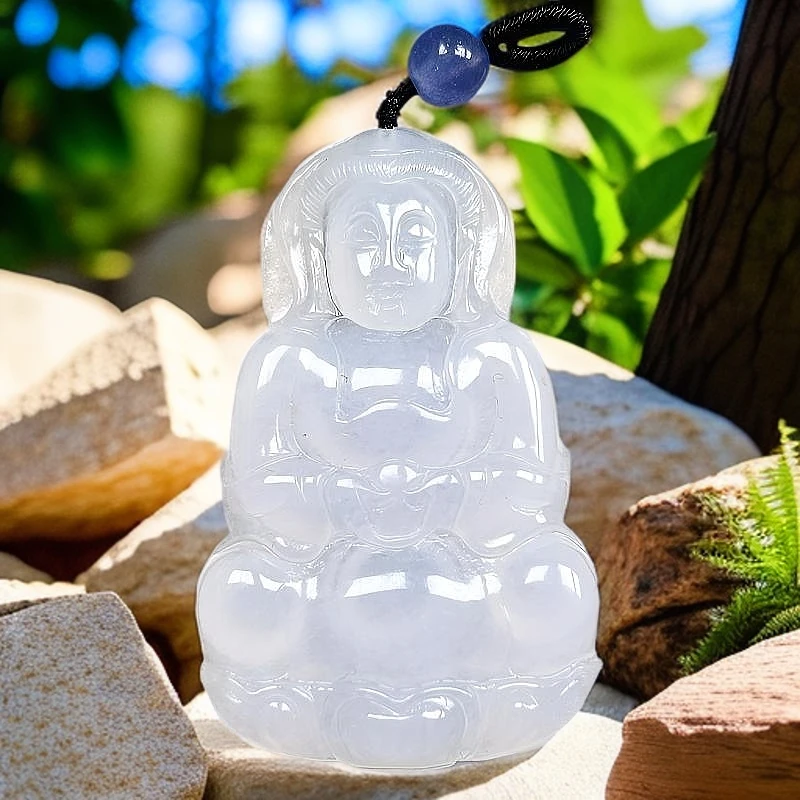 翡翠冰种白月光正装男士观音手工吊坠A货女款气质白色女士精雕