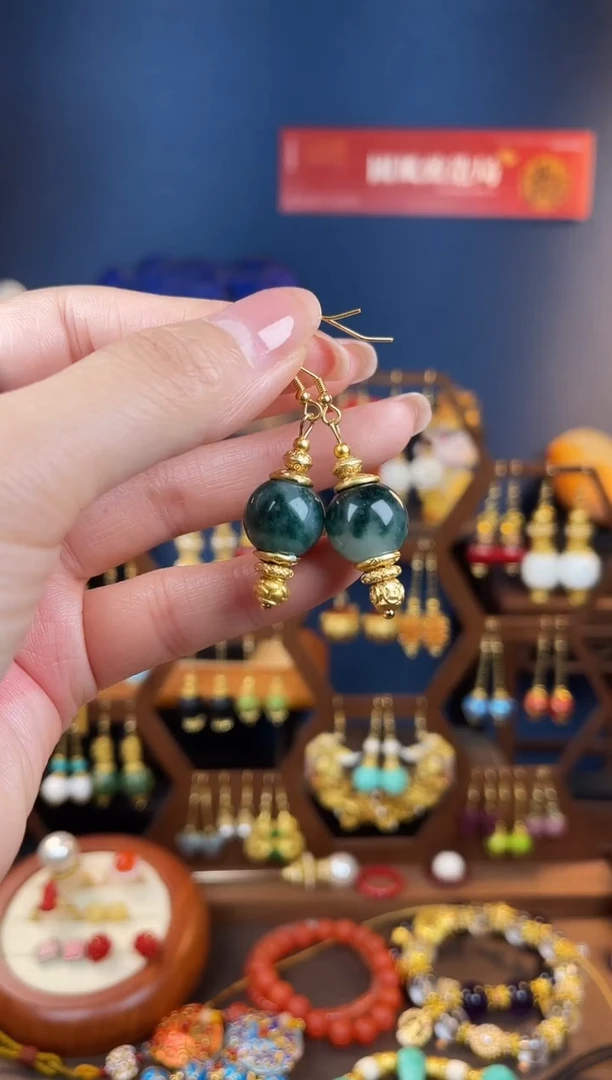 玛瑙/玉髓耳坠银S925镀金镶嵌小**呀，玛瑙耳钩