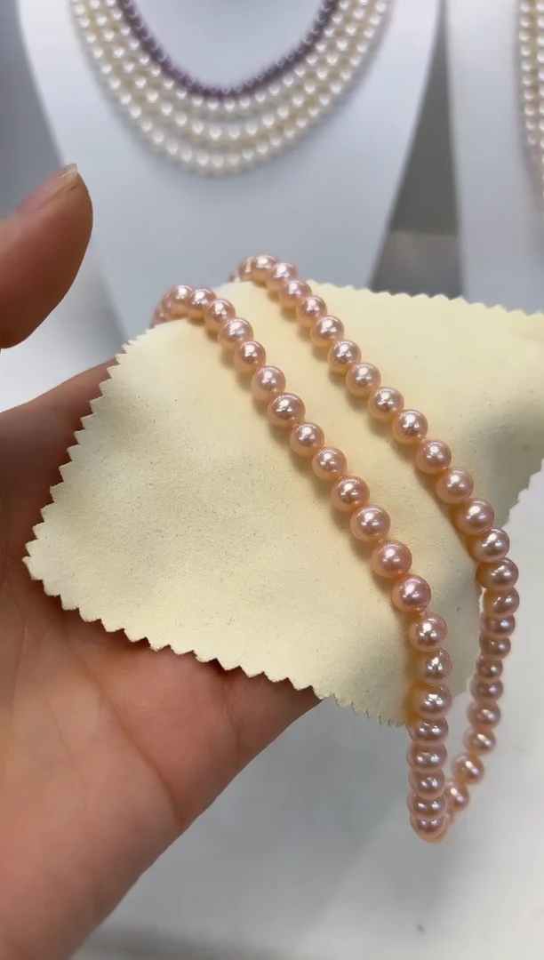 【闪购商品】淡水珍珠颈饰银S925镶嵌6.5-7.5mm无核彩珠项链