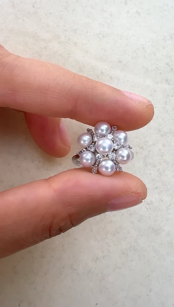 【闪购商品】淡水珍珠戒指银S925镶嵌七珠戒指