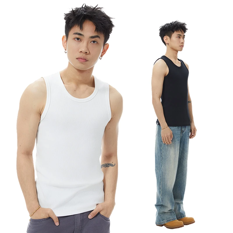 GOODLIVEABLE经典基础版螺纹无袖背心速干纯色纯棉弹力汗背心男款