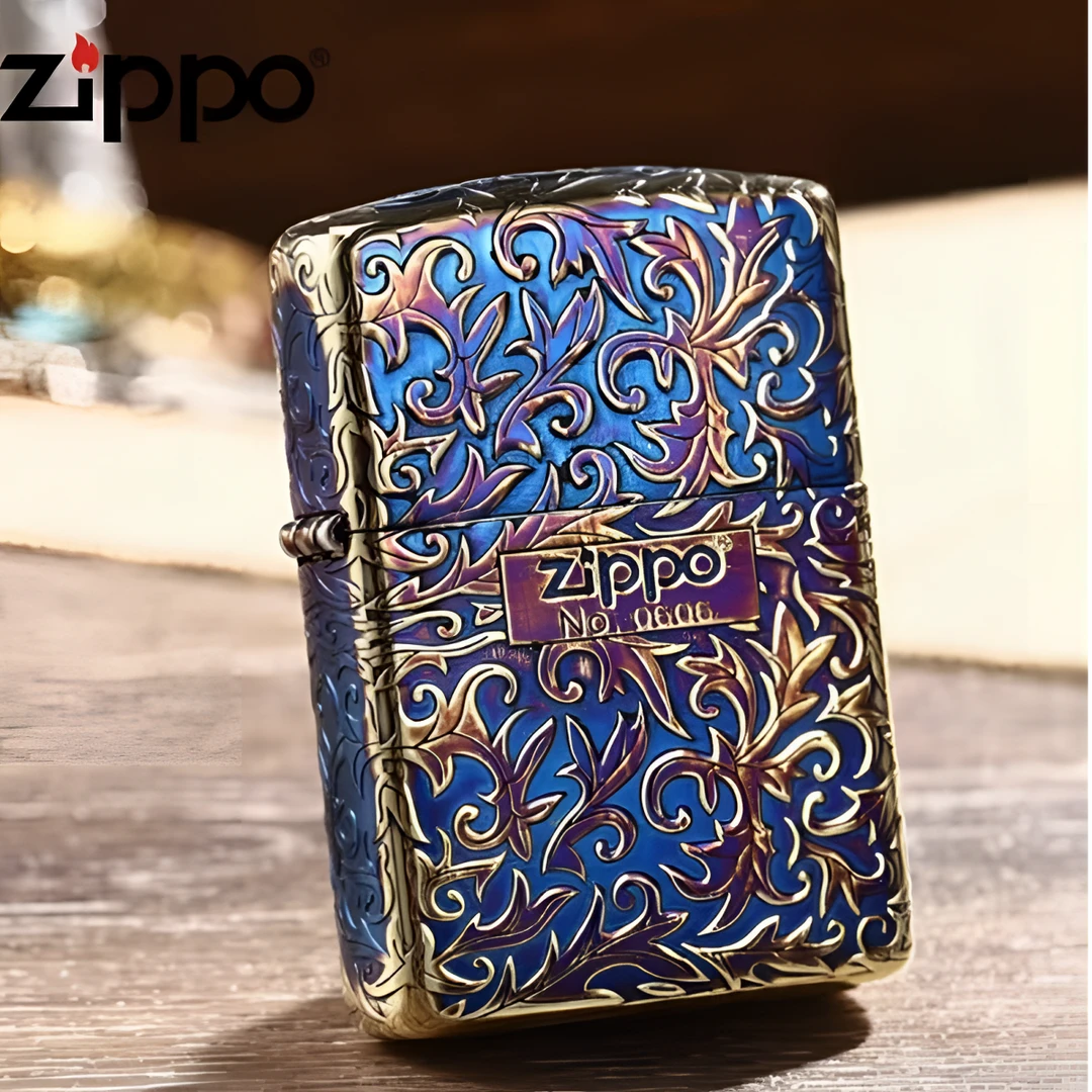 ZIPPO/之宝打火机五面熏铜烤蓝唐草花官方正品盔甲防风煤油DYJ1