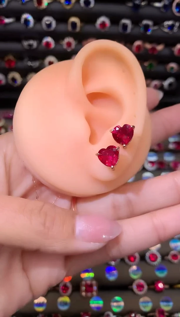 【闪购商品】红宝石耳饰银S925镶嵌8玫瑰金