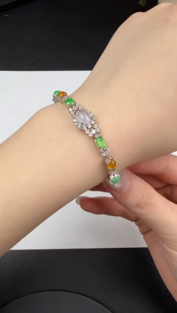 银S925镶嵌手链翡翠翡翠饰品-100