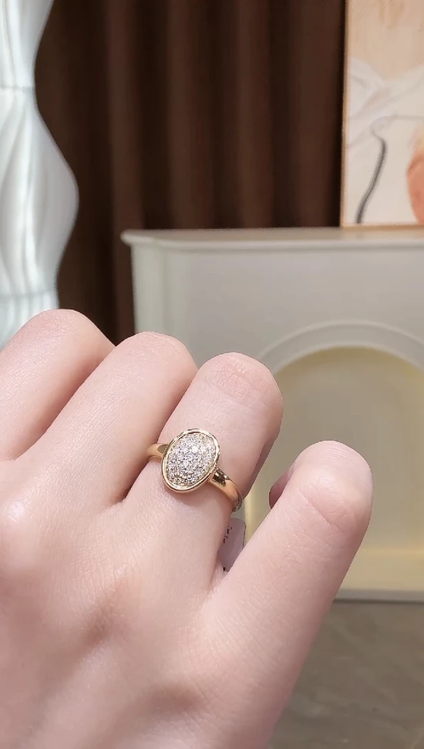 18K金镶嵌实验室培育钻石18k金k黄椭圆排戒指围13