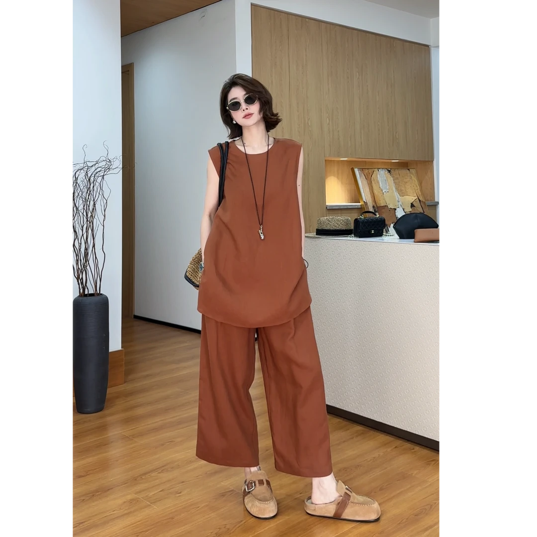 YYOUHAN【落日熔金】老钱风百搭T恤裤子冰凉夏日套装 2506C3628