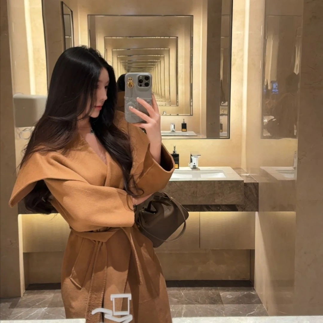 2024秋冬新款驼色双面羊毛大衣老钱风优雅简约收腰显瘦外套