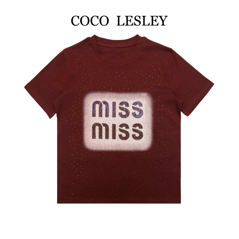 COCO LESLEY百搭休闲重工轻奢亮钻圆领T恤3853