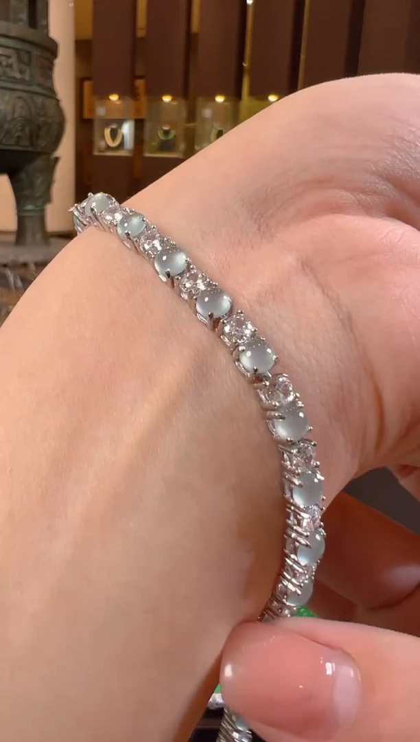 银S925镶嵌手链翡翠天然A货翡翠JJ34多样性发一