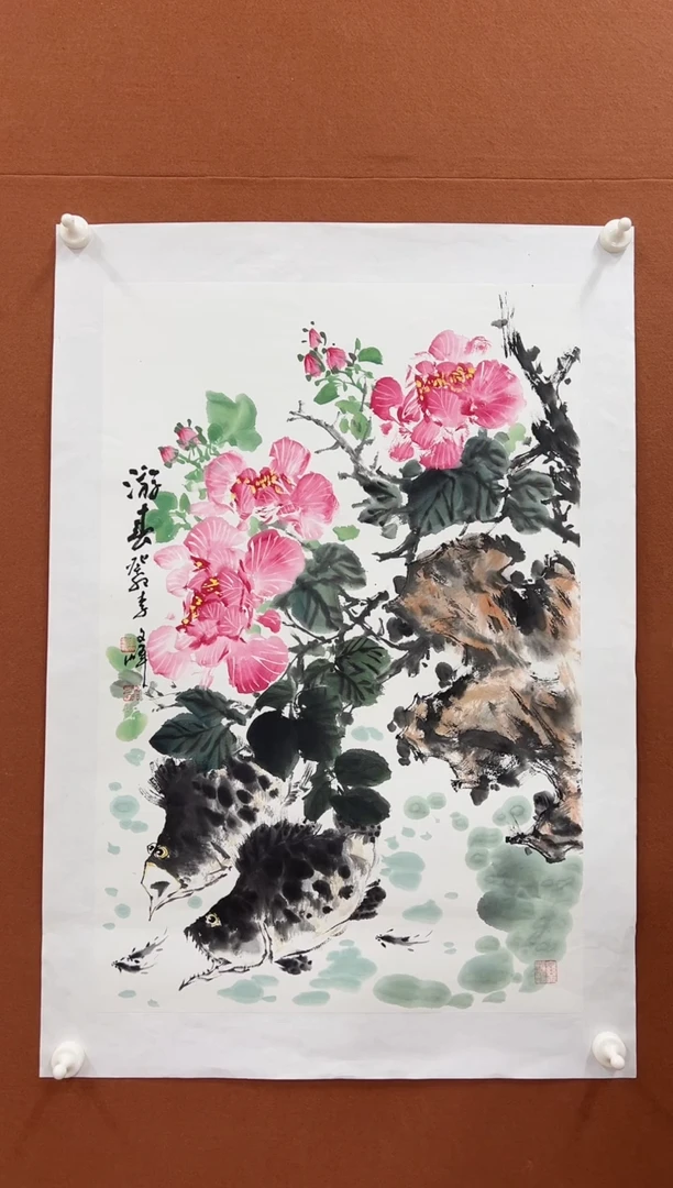国画李文峰四尺三开花鸟