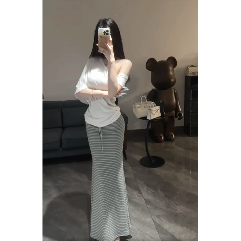 休闲纯欲穿搭女夏季斜领显瘦百搭小众上衣条纹轻熟小香风气质上衣