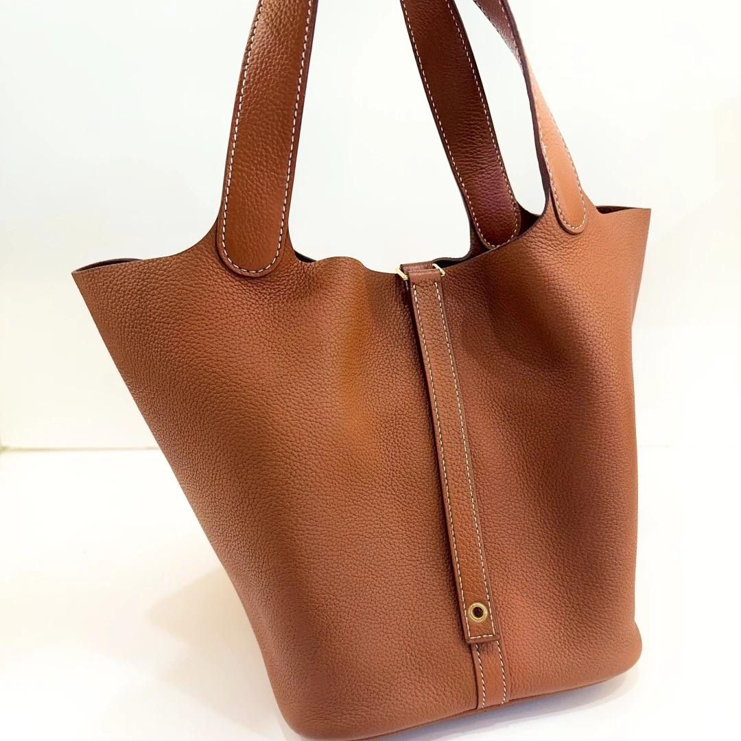 99新 Hermes/爱马仕 蔚蓝/福宝马鞍皮 菜篮子22 Y刻