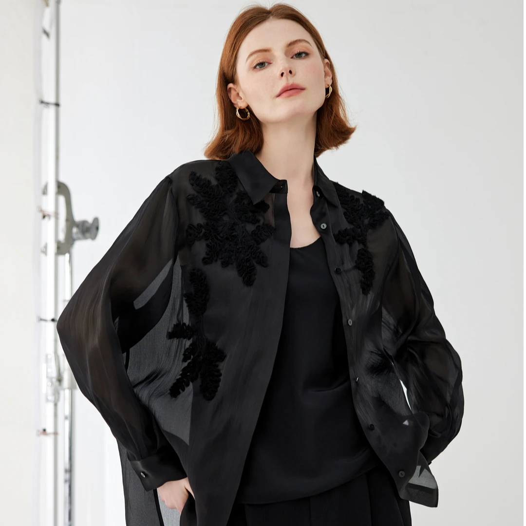 微瑕大促  新款桑蚕丝气质长袖纯色上衣 /2673