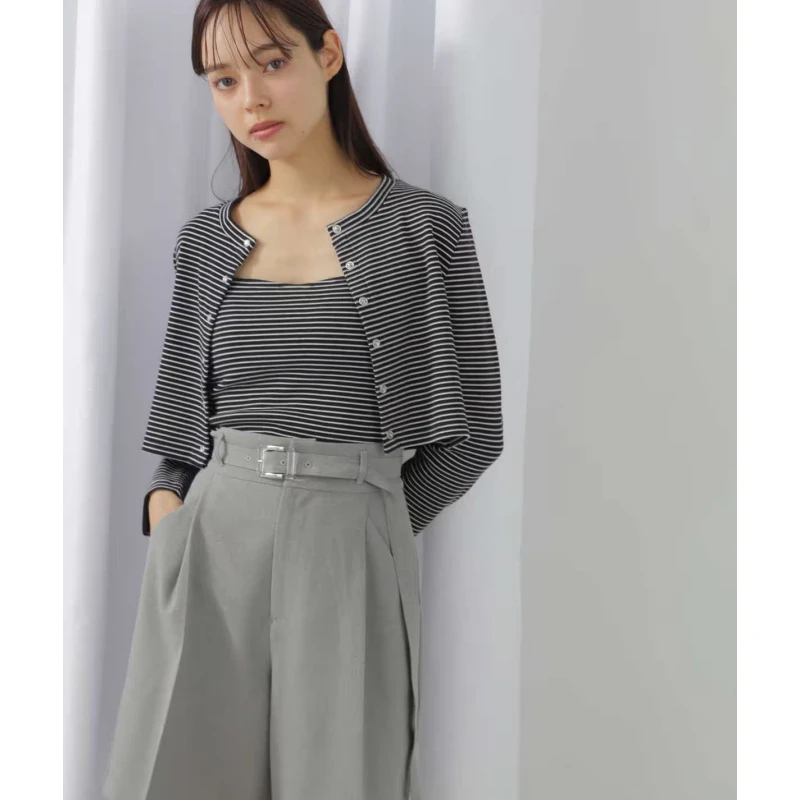 【MonTendre】 春夏新款 J 基础显瘦短款休闲长袖条纹开衫