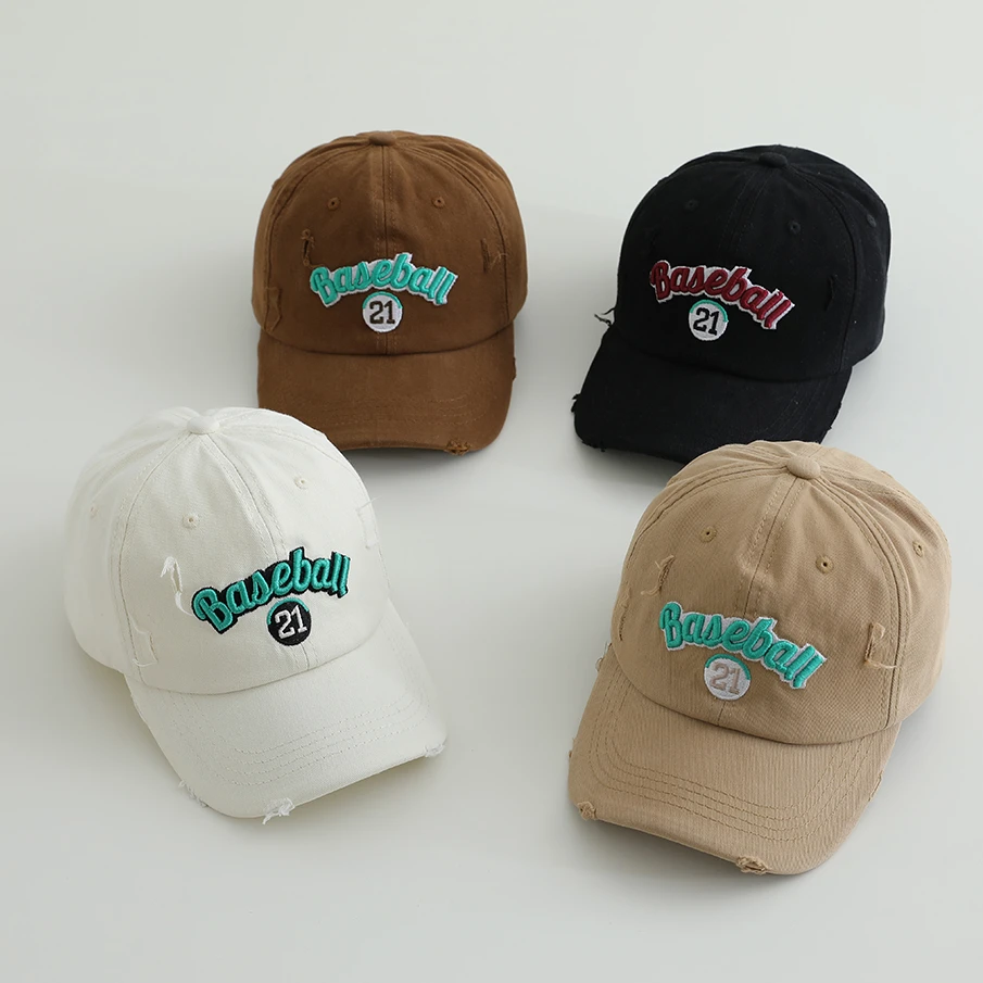 儿童鸭舌帽刺绣ball韩系磨边男童春夏休闲破洞品质小孩中童棒球帽