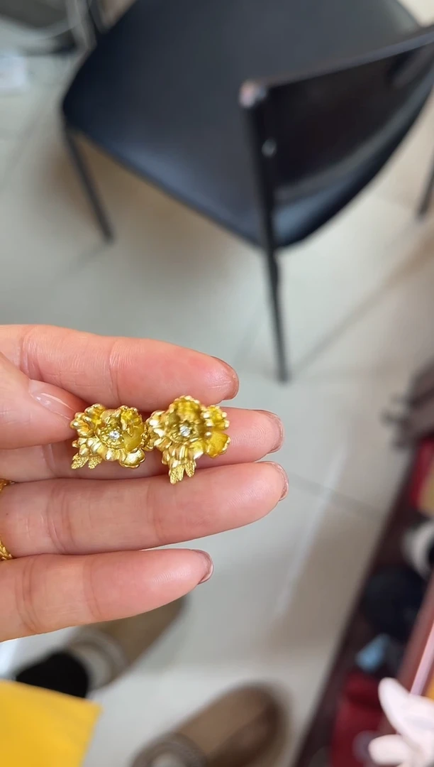 【闪购商品】牡丹花珐琅景泰蓝耳钉