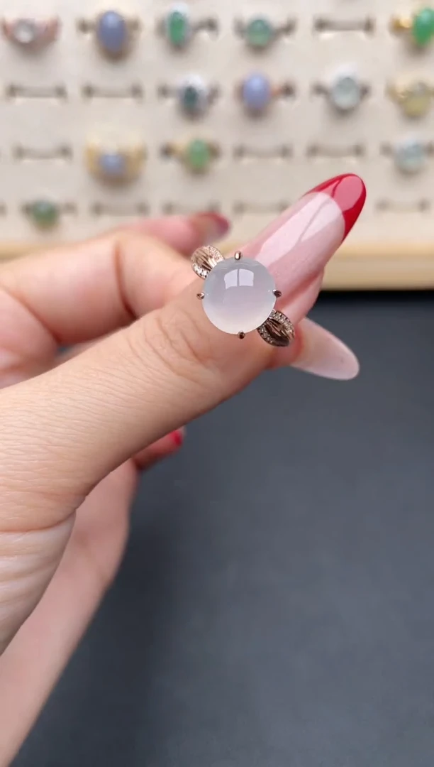 【闪购商品】翡翠戒指银S925镶嵌一物一证一礼盒