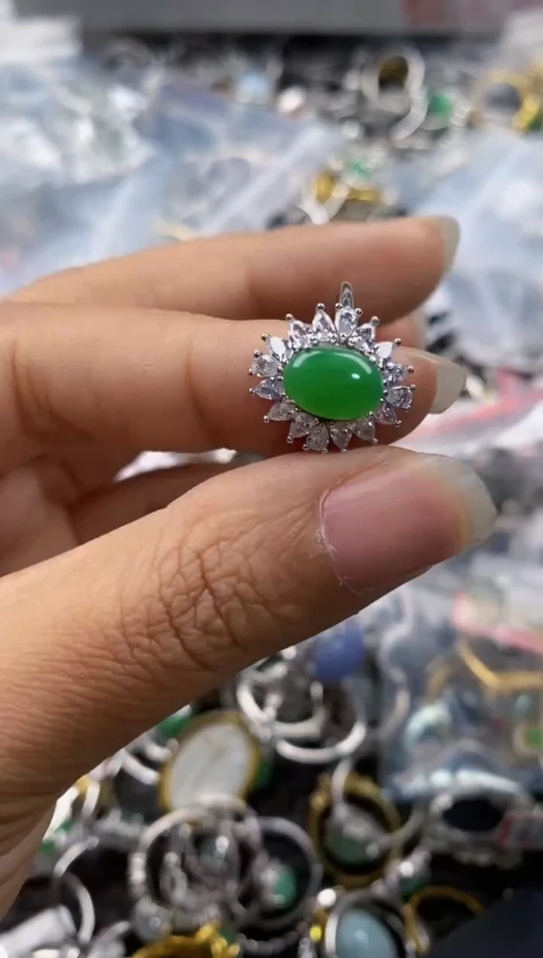 银S925镶嵌戒指翡翠555---1
