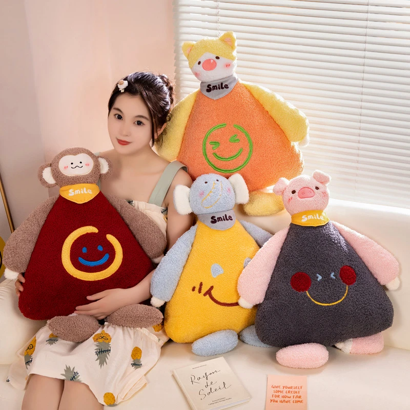 可爱微笑动物抱枕大象猴子猫咪抱枕毛绒玩具床头靠垫布娃娃宝玩偶