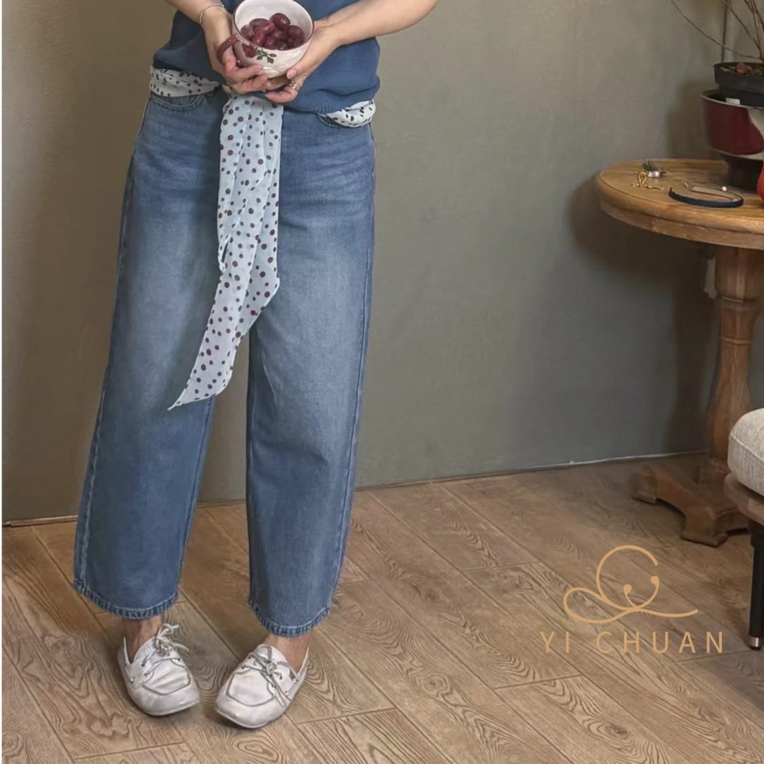 春夏女装牛仔裤水洗做旧时尚潮流休闲百搭舒适小众设计感