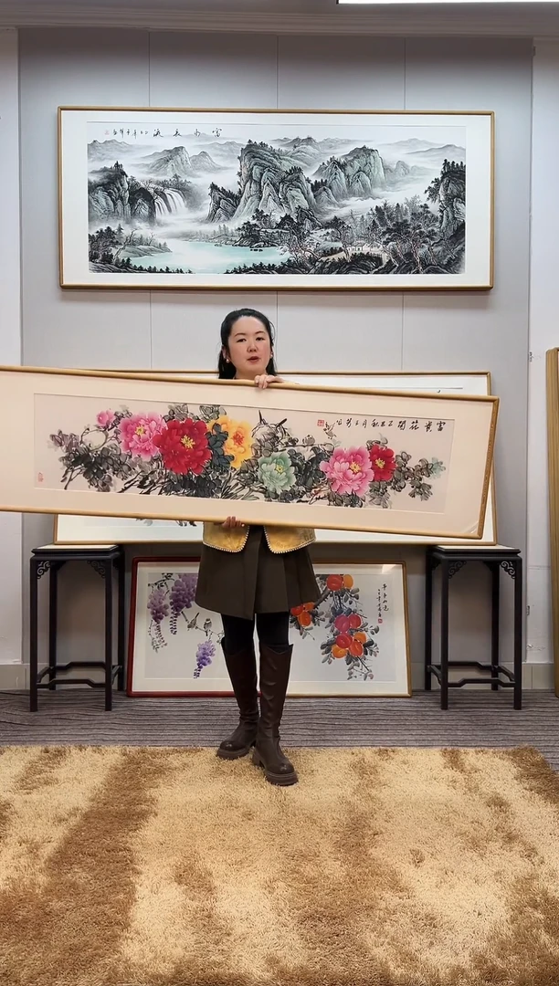 国画手绘牡丹162*47尺寸