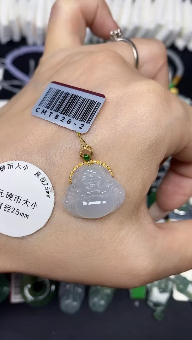 吊坠(不含链)18K金镶嵌翡翠佛公18K金扣镶嵌@@CMT826-2