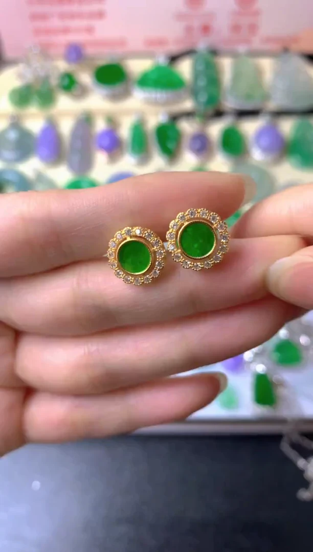 银S925镶嵌翡翠耳饰知****）耳饰