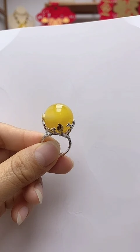 【闪购商品】琥珀裸石银S925镶嵌蜜蜡戒指