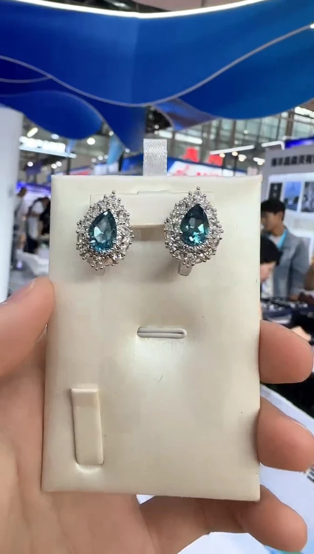 银S925镶嵌耳饰托帕石伦敦蓝耳扣款