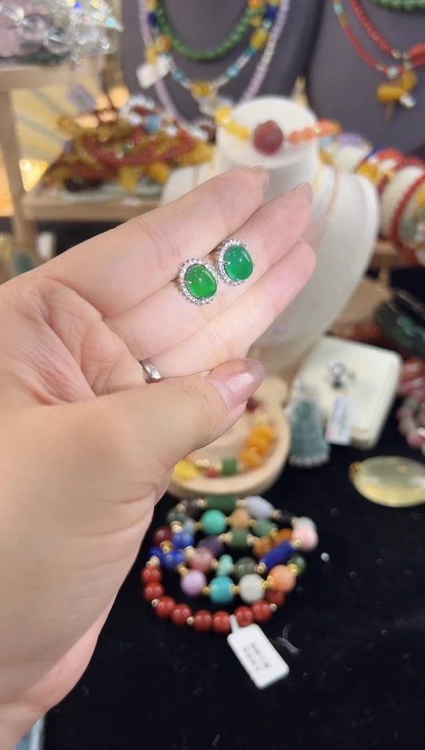 玛瑙/玉髓耳钉银S925镶嵌耳钉