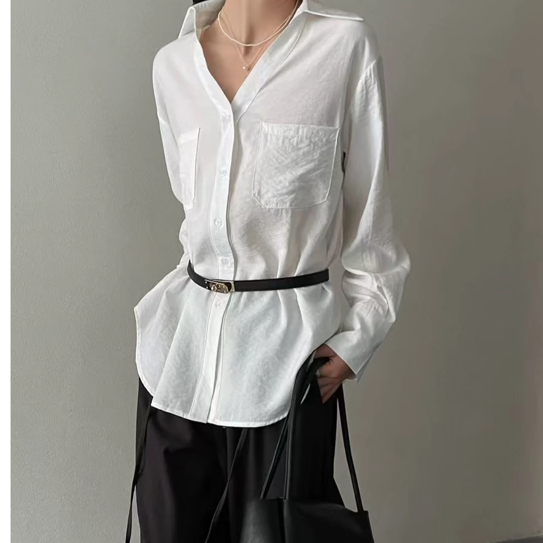 2025韩国东大门tg春季新款翻领v领单排扣衬衫上衣女潮ins