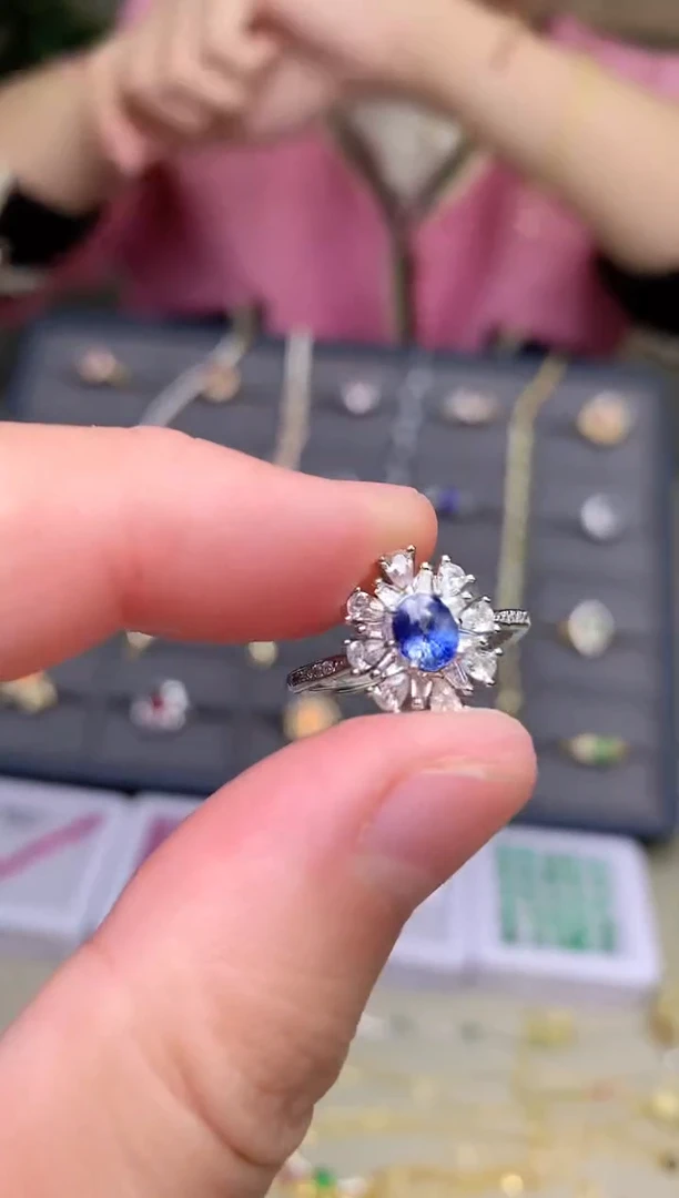 戒指蓝宝石银S925镶嵌戒指