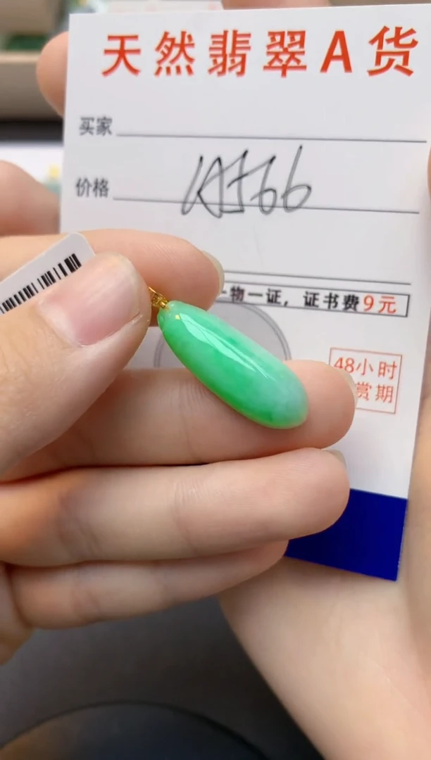 颈饰18K金镶嵌翡翠天然缅甸A货翡翠百元以上9元证书费自理