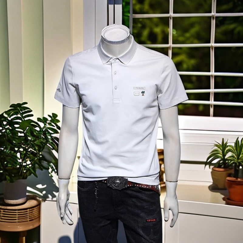 娜罗普西新款短袖POLO衫男韩版修身翻领印花半袖潮流青年男装体恤