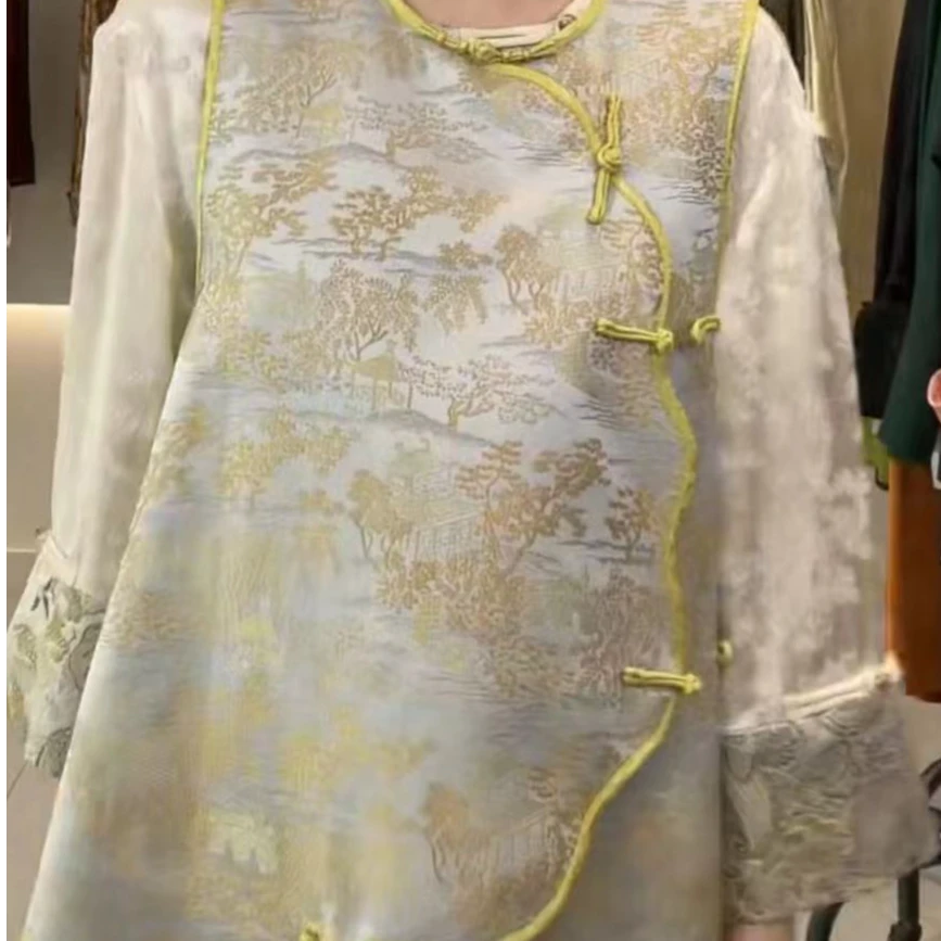 陈  新中式 宋锦亭台楼阁马夹 27169209