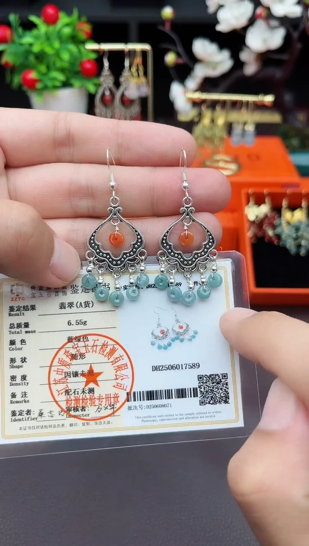 翡翠银S925镶嵌耳饰432000