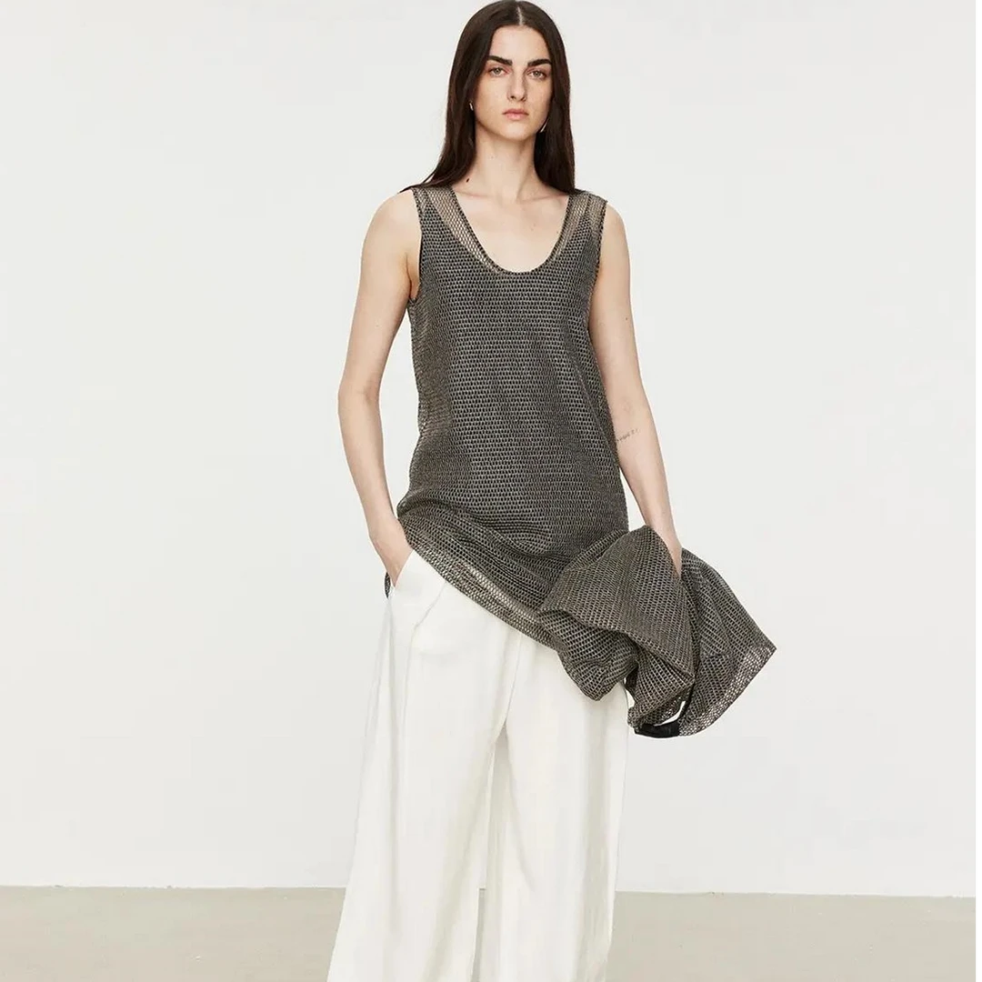 MARIUS“巴黎夜”镂空手工珠片织带小香风渔网气质背心连衣裙