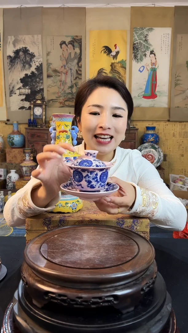 瓷片景德镇陶瓷青花盖碗