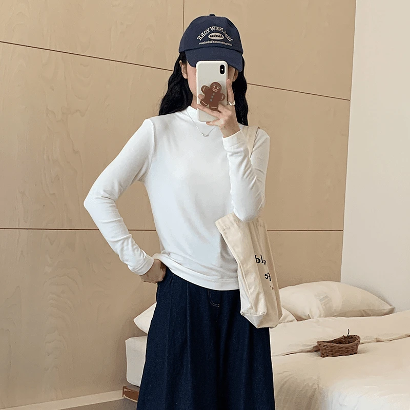 喜家外贸-「糯叽叽小中领打底衫」长袖T恤女24680